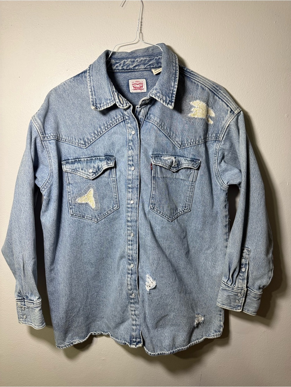 Levi Strauss & Co. Distressed Light Wash Denim Western Shirt Size 1X